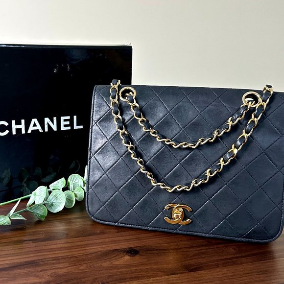 Vintage Chanel Bag, Black Leather, Gold Hardware